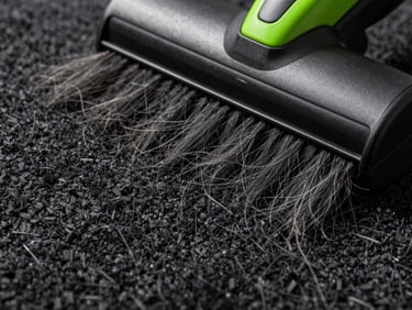 Macro shot of thick carpet fibers being steam cleaned, visible texture, high contrast, professional equipment