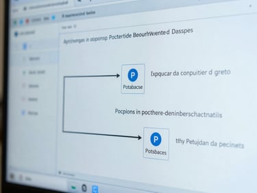 Macro shot of a clean PostgreSQL database schema on a monitor, blue tint, crisp studio lighting, shallow depth of field.