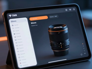 Sleek dark-mode technology photography, healthcare dashboard displayed on a tablet, clean medical charts, soft orange neon accent, 35mm lens