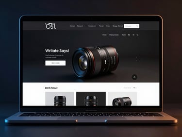 Sleek dark-mode technology photography, real estate listing portal on a laptop screen, high-contrast UI, glowing blue neon lighting, 35mm lens
