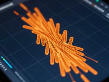 Close-up of a cryptocurrency liquidation heatmap, showing high-density orange liquidation clusters against a dark blue grid, technical interface