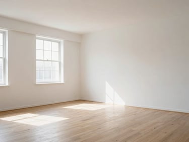 Bright spacious living room, clean geometric lines, soft natural daylight, 35mm lens