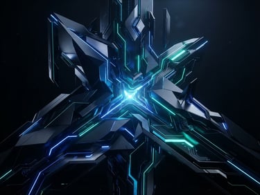 Sleek 3d render, dark obsidian background, electric blue and neon teal accents, clean geometric lines, octane render, wide 21:9 aspect ratio