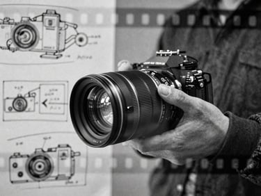 Abstract double-exposure of storyboard sketches overlaid with a film frame, high contrast black and white, grain texture, experimental composition