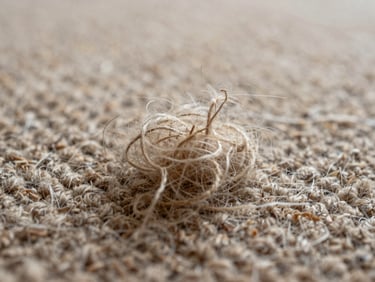 Close-up detail shot of carpet fibers after cleaning, natural daylight from above, individual wool strands clearly separated and erect, texture of the weave visible in sharp focus, neutral warm background, no people or products in frame