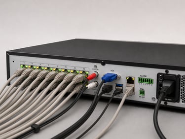 NVR recorder and network cabling for a hardwired security camera installation