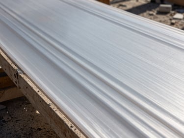 Macro shot of ultra-thick heavy-grade plastic sheeting stretched tight across a wooden frame on a dusty demolition site, harsh direct sunlight