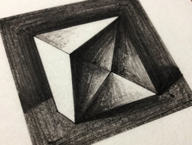 Stark geometric editorial spot illustration, high-contrast shadows, ink on paper.