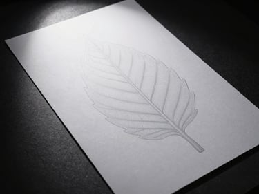 Detalhe de uma folha de papel vegetal translúcido sobre uma mesa escura, com um projeto de engenharia sutilmente visível por baixo, luz direcional, low-key, industrial product photography.