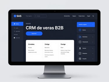 Maqueta de interfaz de usuario de un software SaaS de CRM de ventas B2B con IA, en modo oscuro, con acentos azules eléctricos y elementos de interfaz de usuario limpios. Disposición de escritorio recta y nítida.