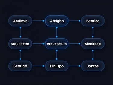 Diagrama de arquitectura de IA abstracto con nodos conectados que representan el análisis de sentimiento en tiempo real, sobre un fondo oscuro con líneas de conexión en azul eléctrico.