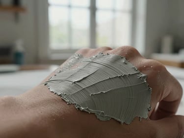 Extreme close-up of hand-applied ash plaster with delicate tactile ridges, soft daylight filtering from a large studio window.