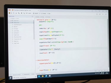 Macro shot of a high-resolution monitor displaying clean, structured backend configuration code in a terminal, cool daylight lighting, technical and precise vibe.