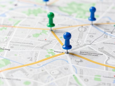 Clean software interface mockup showing a map with various colored pins indicating regulatory inspection demands, bright daylight, crisp blue and green tones, sharp focus, editorial B2B style.