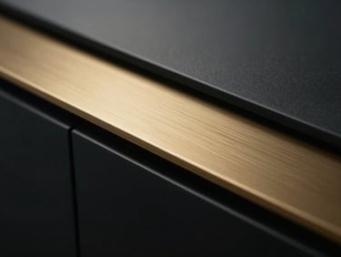 Cinematic macro detail of brushed gold and black metallic surfaces, shallow depth of field, luxury corporate aesthetic, 35mm.