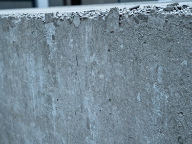 Extreme close-up of cured high-strength C80/95 concrete cross-section, showing micro-silica aggregate density under cool industrial light.