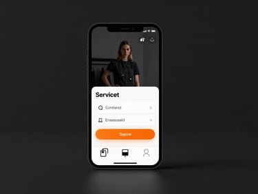 Minimalist workspace showing a mobile screen displaying a contractor service booking flow, dark moody photography.