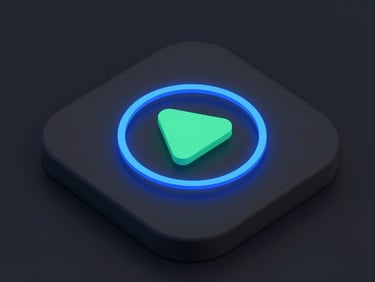 Clean digital 3D render of a mobile interface showing a neon blue orbital path and mint green player icon against a dark background