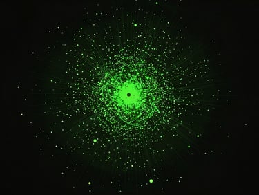 High-density bullet hell gameplay capture of Void Siphon, thousands of tiny neon green particles swarming on a dark screen, direct screen capture