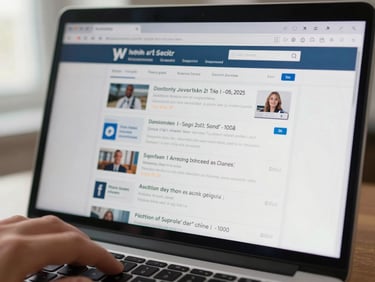 Close-up of a browser tab bar on a laptop screen showing multiple job listing pages, fingers resting lightly on trackpad, natural daylight from left, no faces, shallow depth of field on screen