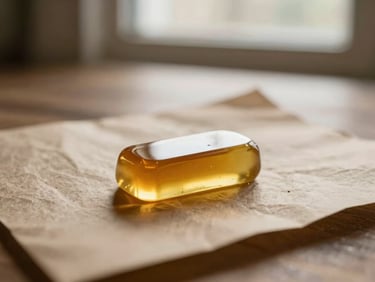 Golden solventless cannabis rosin on parchment paper, elegant warm lighting, macro shot