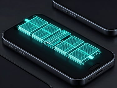 Sleek dark-mode tech photography, isometric wireframe schematic of memory allocation blocks glowing in neon cyan, sharp focus