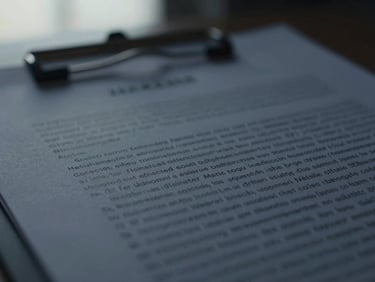 Macro close-up of a medical file with highlighted technical text, soft shadows, dark slate tones, professional editorial style