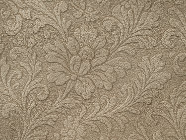 Macro flat-overhead close-up of jacquard specialty woven fabric under cool studio strobe, intricate pattern structure visible in fiber relief, neutral champagne tone, no garments