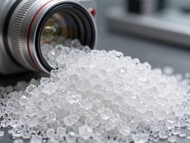 Close-up of premium white ICUMSA 45 sugar crystals, sharp focus, industrial quality-assurance setting