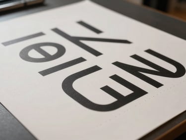 Motion design still frame printed large — a single frame from a typographic animation showing letterforms mid-transition, printed as a proof sheet on matte paper under studio light, detail of registration marks visible at edge