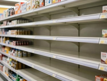 Powder-coated supermarket display racks with adjustable shelves in a bright retail store layout