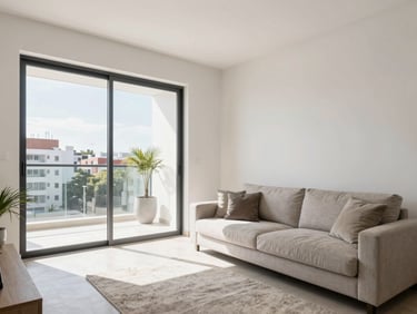 Bright modern apartment living room in Barrio Norte, Tucumán, natural daylight, realistic architectural photography, 35mm
