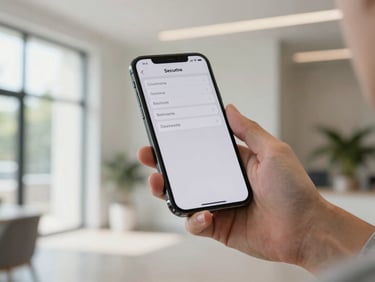 Close-up of hands holding a smartphone displaying a secure transaction screen, soft natural lighting, clean modern aesthetic, realistic photography