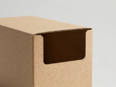 Minimalist close-up of a custom-shaped cardboard packaging structure, clean industrial aesthetic, sharp focus, 35mm