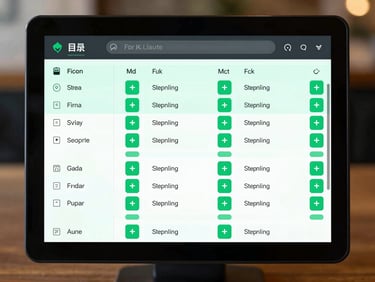 Front-on UI screenshot of a restaurant POS billing screen, clean data tables, mint green active order indicators, high contrast dark theme.