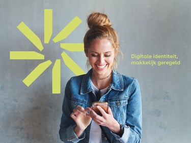 Digidentity social imagery of woman smiling with mobile phone