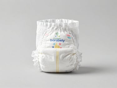 Clinical studio shot of a white unbranded baby diaper on a soft warm gray background, high-key lighting, sharp focus.