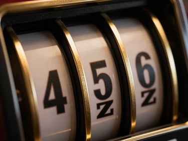 Macro close-up of a golden slot machine reel with clean geometric lines, metallic gold reflection, dark background