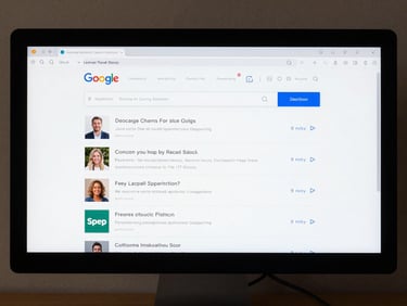 Desktop monitor displaying a Google Search results page with a local 3-pack visible, before-state annotations showing position 9 in a muted red tone, screenshot-native clean lighting, flat overhead framing