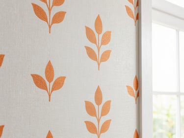 Close-up of a textured elegant wallpaper in a modern room, soft natural light, detail focus, 35mm