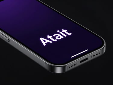 Extreme close-up of a dark-themed mobile application interface floating in dark space, high-contrast typography, neon purple accents.