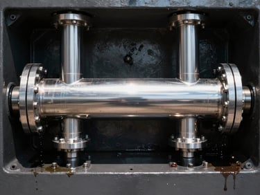 Close-up of a massive double-acting hydraulic cylinder, polished chrome shaft reflecting harsh sunlight, thick steel mounting brackets, industrial grease, high contrast