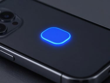 Sleek close-up of a dark mobile interface, electric blue glowing accents, sharp high-contrast studio lighting, 35mm