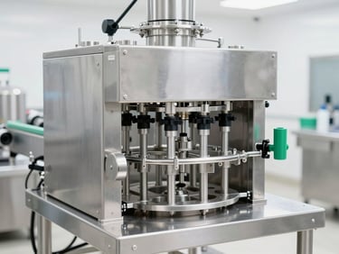 Pristine stainless steel commercial food production line in Apopka Florida, automated bottling equipment, bright clean daylight, sharp focus 50mm lens