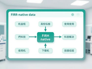 High-fidelity software interface diagram showing FHIR-native data pathways, sterile white background, soft teal accents, 35mm