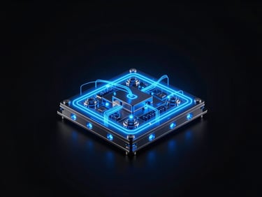 Abstract technical schematic of a Kubernetes cluster node, glowing electric blue lines on an absolute black background, high-contrast.