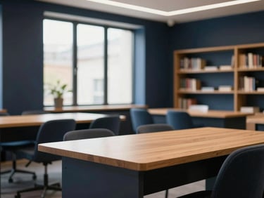 An elegant, high-end study space in London with a focused international student, soft natural lighting, 35mm.