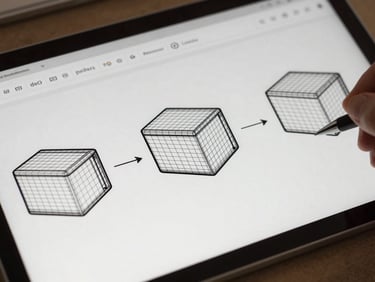 Stylized monochrome wireframe diagram showing a step-by-step digital process from order submission to dashboard delivery, with crisp lines and zero color.