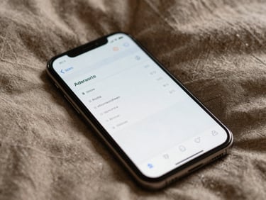 Close-up of an Android screen displaying a simple, elegant text editor, resting on textured linen sheets under warm morning light, 35mm