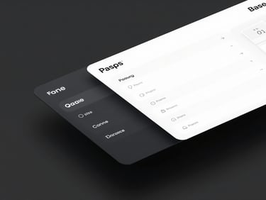 High-contrast UI mockup of a product listing page, showing a fluid transition animation as a card expands, dark interface, crisp grid lines.